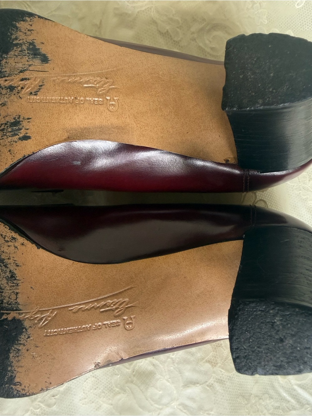 Aigner Burgundy 7.5 Leather Block High Heel Loafers Oxblood - Picture 7 of 11
